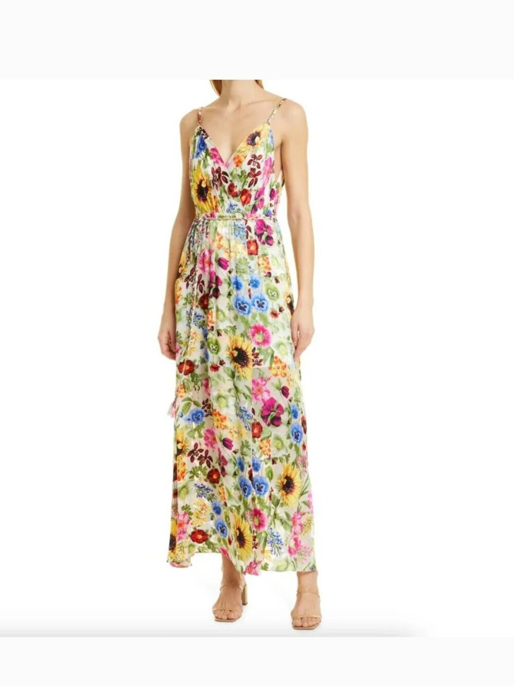 Alice + Olivia Samantha Floral Surplice Silk Tie Waist Surplice Maxi Dress *NEW*